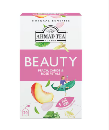 Ahmad Tea Beauty Peach Carob and Rose Petals Plus Aloe Vera 20 Tea Bags