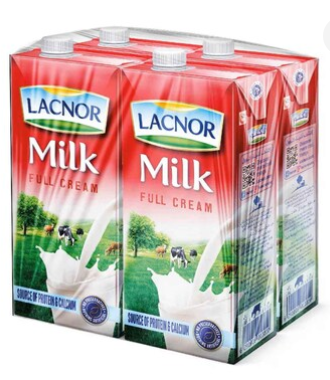 Lacnor UHT Full Fat Milk, 1L Pack of 4
