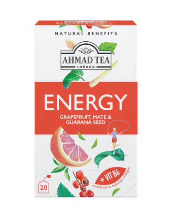 Ahmad Tea Energy Grapefruit Mate and Guarana Seed Plus Vitamin B6 20 Tea Bags