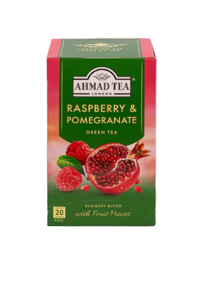 Ahmad Tea Raspberry and Pomegranate Flavoured Green Tea with Fruit Pieces 20 Tea Bags