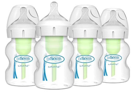 Dr. Brown's Natural Flow® Anti-Colic Options+™ Wide-Neck Baby Bottles 5 oz/150 mL, with Level 1 Slow Flow, 4 Pack, 0m+