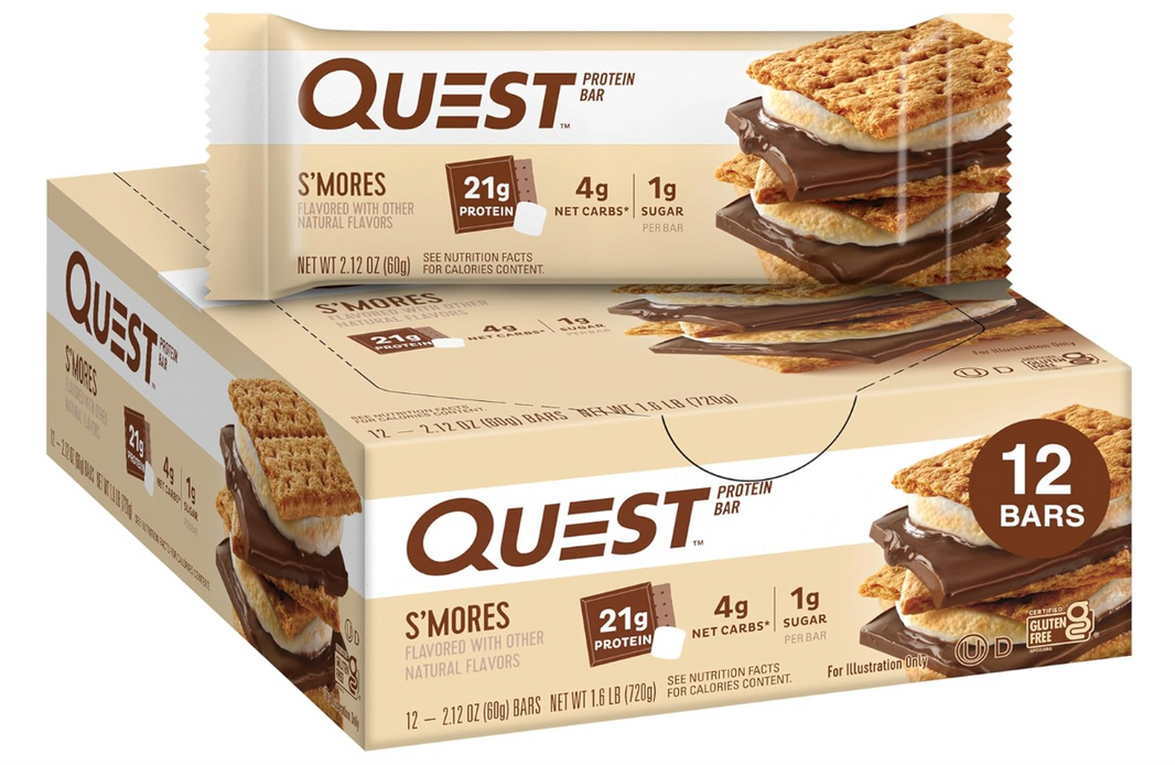 Quest Nutrition S'mores Protein Bar, High Protein, Low Carb, Gluten Free, Keto Friendly, 12 Count
