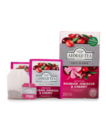 Ahmad Tea Fruit and Herb Infusion Rosehip Hibiscus Cherry Flavoured 20 Tea Bags