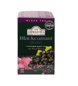 Ahmad Tea Blackcurrant Burst Flavoured Black Tea with Fruit Pieces 20 Tea Bags