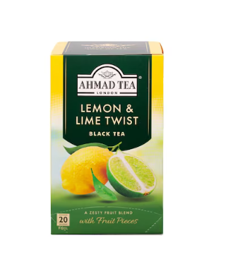 Ahmad Tea Lemon and Lime Twist Flavoured Black Tea with Fruit Pieces 20 Tea Bags