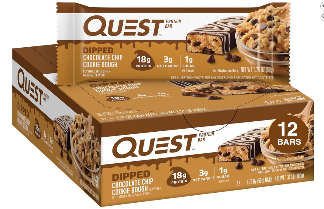 Quest Nutrition Dipped Chocolate Chip Cookie Dough Protein Bars, 1.76 Oz, 12 Ct
