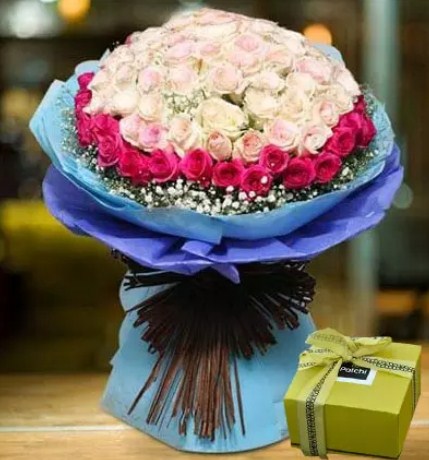 Splendid Roses Bouquet and Patchi Chocolate Combo