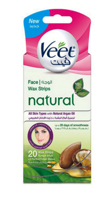 Veet Natural Face Wax Strips with Argan Oil 20 Strips