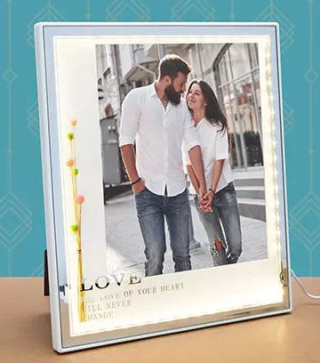 White Square Table-Top LED Photo Frame