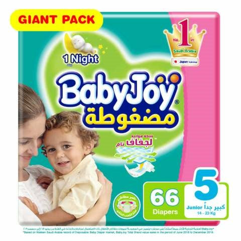 Babyjoy Compressed Diamond pad Diaper Giant Pack Junior Size 5 Count 66 14 - 25 KG