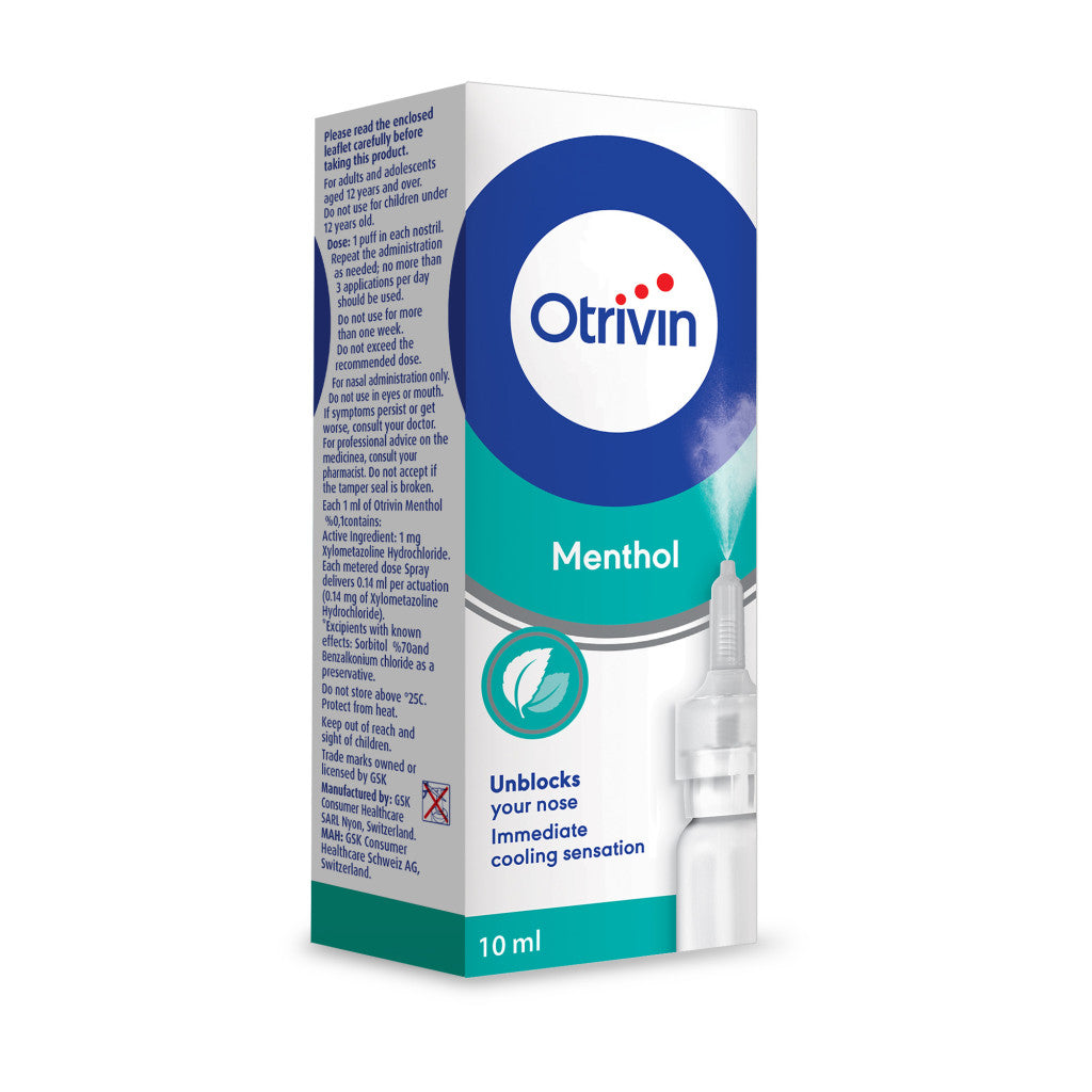 Otrivin 0.1% Menthol Nasal Spray, Unblock your nose with an Immediate cooling sensation, 10ml