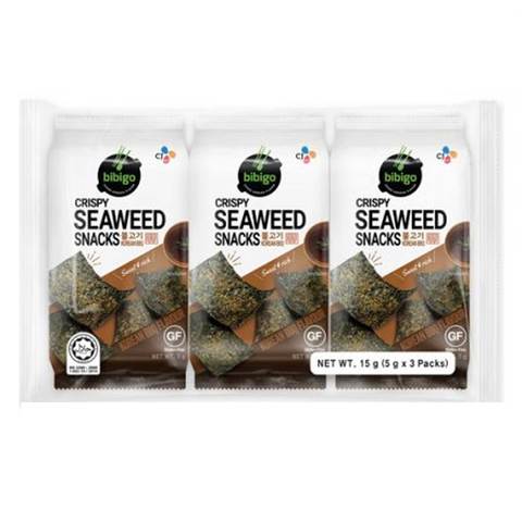 Bibigo Crispy Seaweed Snacks Korean BBQ 15g x Pack of 3