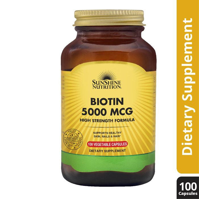 Sunshine Nutrition Biotin 5000mcg High Strength Formula 100 Capsules