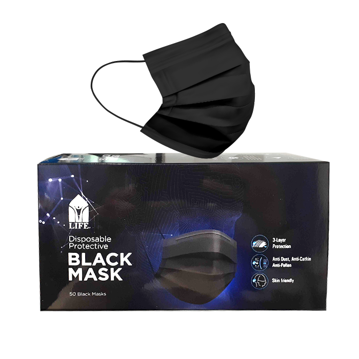 3 Ply Disposable Face Mask Black Color 50's