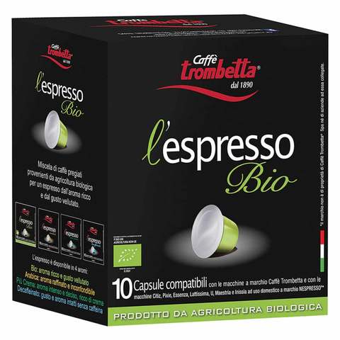 Caffe Trombetta Organic L Espresso Coffee Pods Pack Of 10 55g