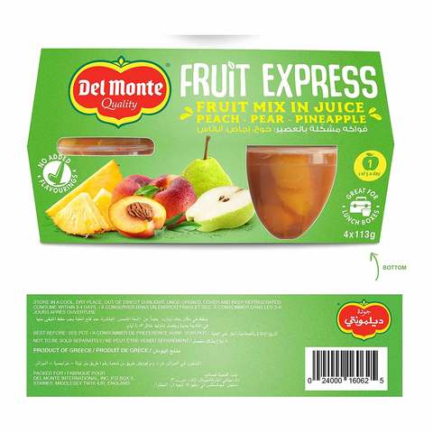 Del Monte Fruit Express Fruit Mix in Juice Peach, Pear Pineapple 113gx4
