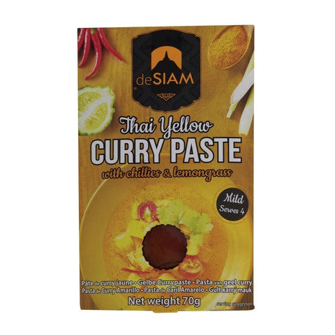 De Siam Thai Yellow Curry Paste with Chilies and Lemongrass Mild 70g