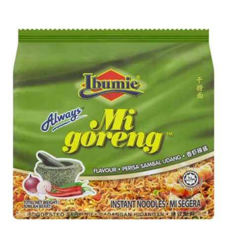 Ibumie Mi Goreng Sambal Udang Prawn Instant Noodles 80g x Pack of 5