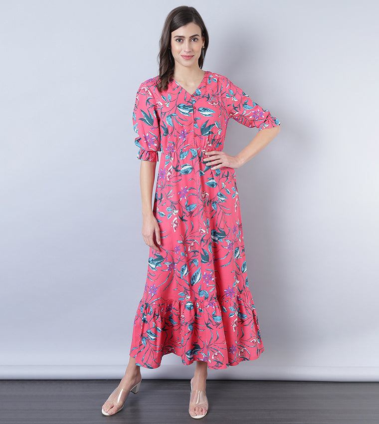 Aila Printed Flounce Maxi Dress