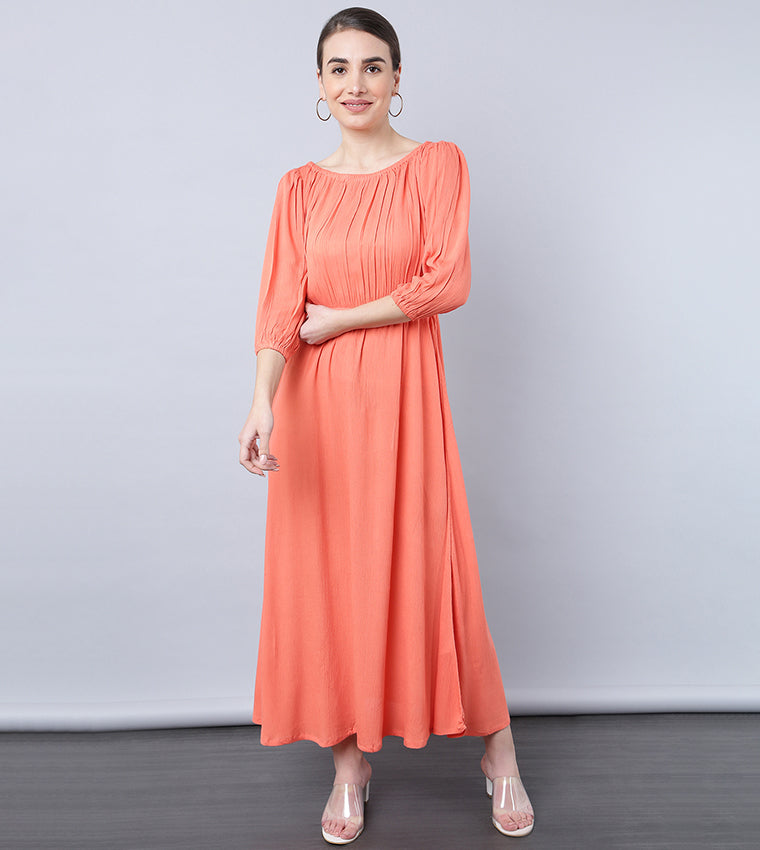 Aila Solid Fit and Flared Maxi Dress