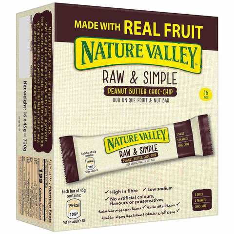 Nature Valley Raw & Simple Peanut Butter Chocolate Chip Bar Box 270g