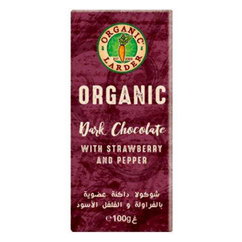 Organic Larder Chocolate Dark With Strawberry And Pepper 100g