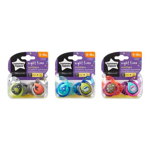Tommee Tippee Closer To Nature 2X 6-18M Nighttime Soother Assorted