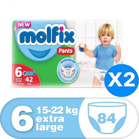 Molfix Extra Large Baby Diaper Pants (Size 6), 15-22 Kg, 42 Count x 2 pack (84 pants)