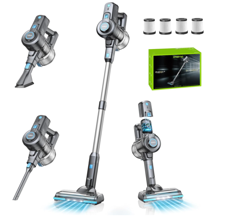 Oraimo Stick Vacuum, Cordless Vacuum Cleaner with Self-Standing, Cordless Stick Vacuum