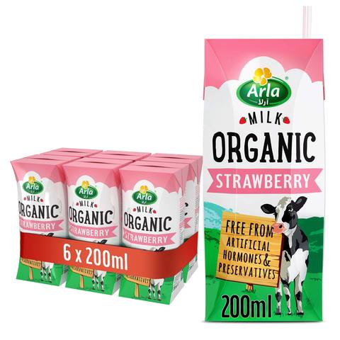 Arla Organic Milk Strawberry 200ml x Pack of 6