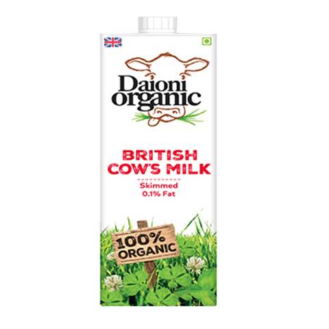 Daioni Organic Skimmed British Cow\'s Milk 1L