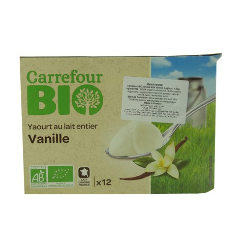 Carrefour Bio Whole Milk Vanilla yogurt 125g x Pack of 12