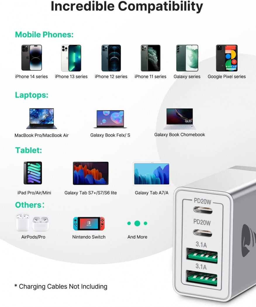 USB C Charger, Aioneus 40W 4-Port Type C Fast Charger Adapter