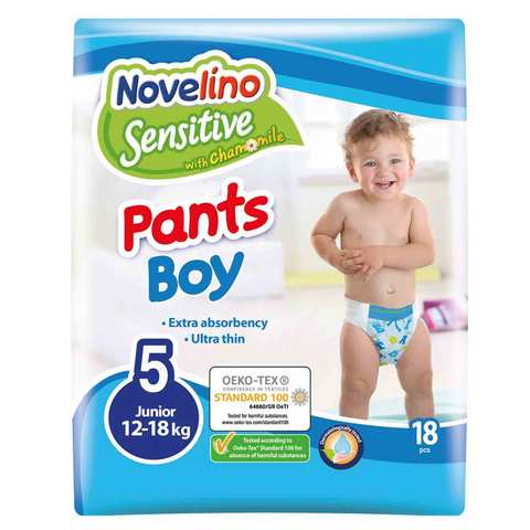 Novelino Sensitive Pants Diapers for Boy Size 5 Junior 12-18kg 18 Counts