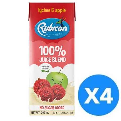 Rubicon Lychee & Apple No Added Sugar 200mlx4