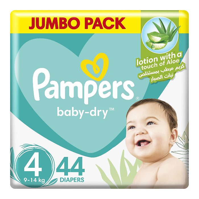 Pampers Baby Dry Diapers, Size 4, 9-14 Kgs, 44 packs, Up to 12 hours of dryness