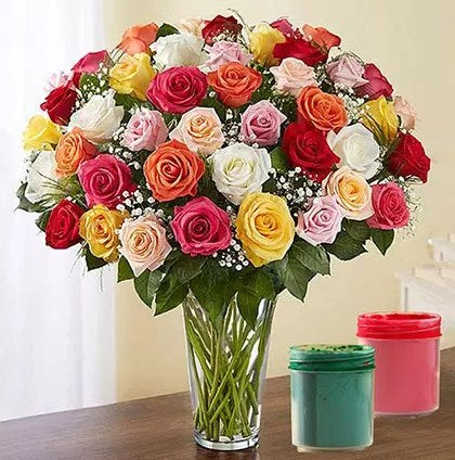 50 Assorted Roses with Holi Colors