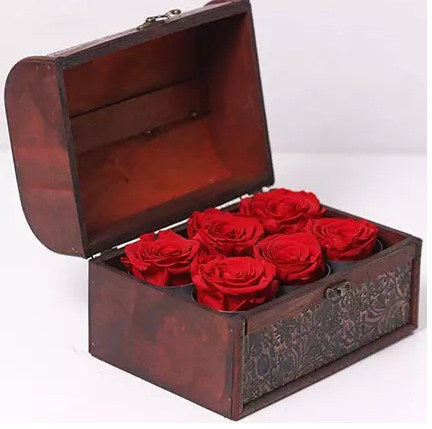 6 Red Forever Roses In Treasure Box
