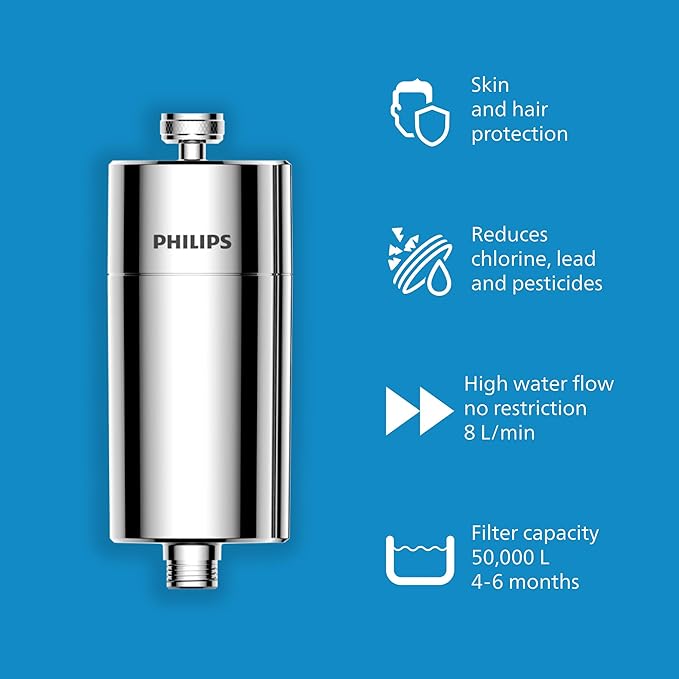 Philips Water - In-Line Shower Filter, Reduces Chlorine by up to 99%, Easy to Instal, Fits all standard hoses and taps