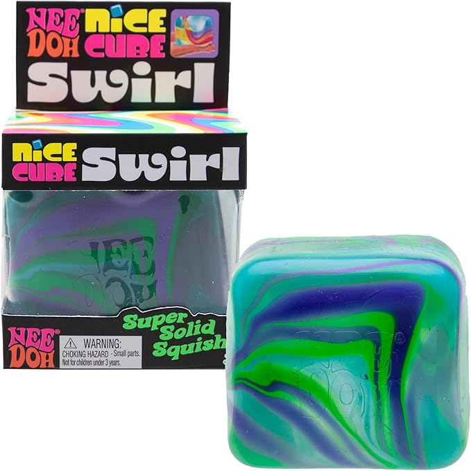Schylling NeeDoh Nice Cube Swirl - Sensory Toy with a Super Solid Squish - Unique, Swirling Color Blend - Ages 3 and Up - Blue/Green; One Cube Per Pack