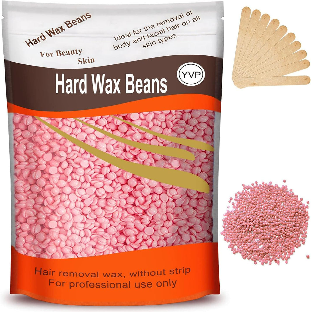 Hard Wax Beans for Painless Hair Removal, Brazilian Waxing for Face, Eyebrow, Back, Chest, Bikini Areas, Legs At Home 300g (10 Oz)/bag with 10pcs Wax Spatulas(Rose)