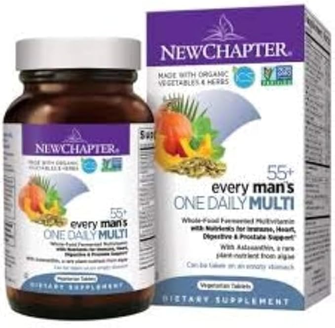 New Chapter Men's Multivitamin 1 Daily 55+ with Fermented Probiotics Whole Foods Astaxanthin Organic Non-GMO Ingredients