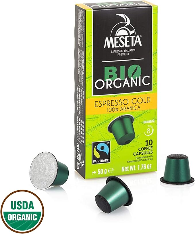 Nespresso Compatible Meseta Coffee Capsules . 100 Capsules of Gourmet Organic(European certified) 100% Arabica Coffee Espresso Compatible with Nespresso Machine