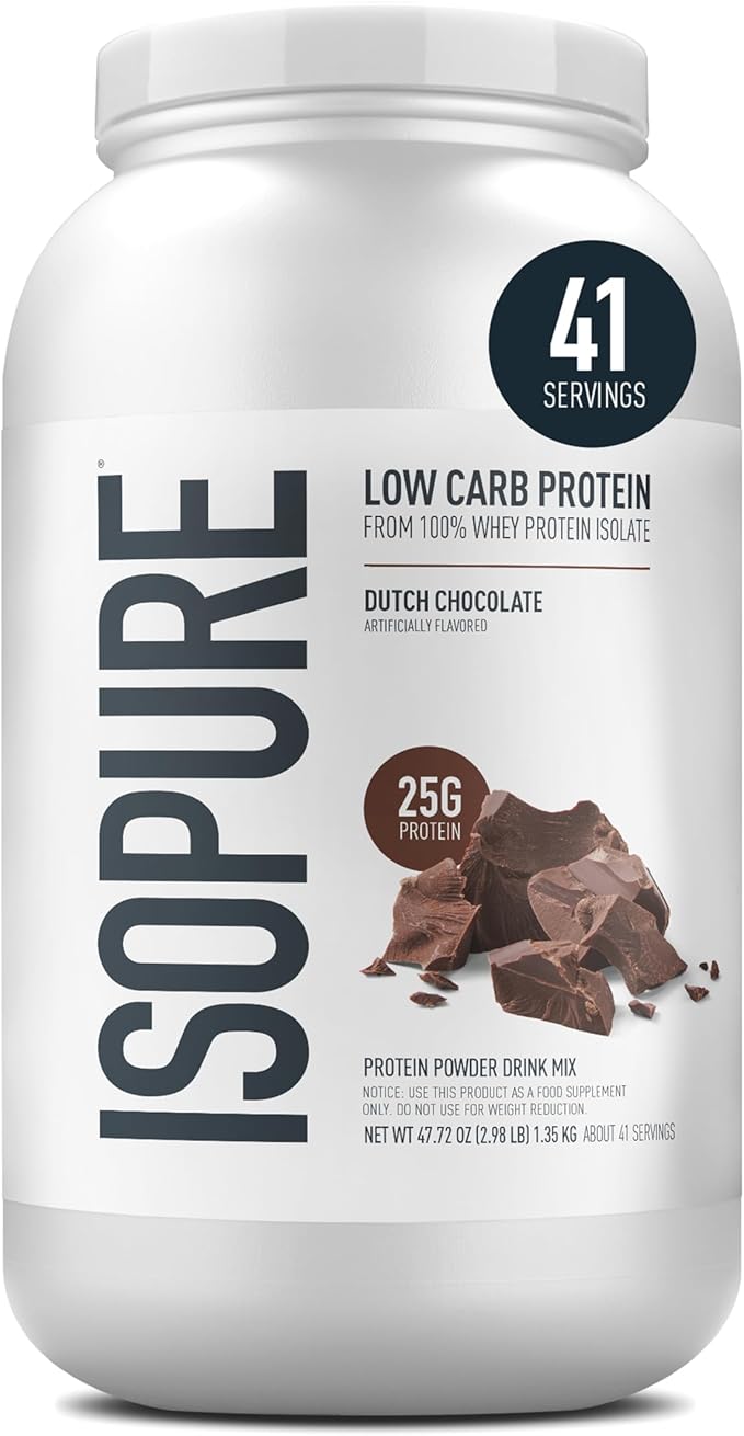 Isopure Low Carb Whey Protein Isolate Powder with Vitamin C & Zinc for Immune Support, 25g Protein, & Keto Friendly - Dutch Chocolate, 3 Lbs, 41 Servings (1.36 KG)