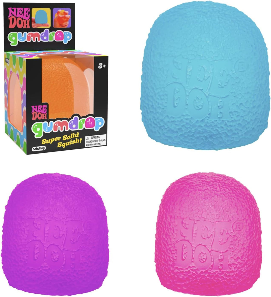 Schylling NeeDoh Gumdrop Squishy Fidget Toy, Sweetie-Themed NeeDoh Stress Ball, Kids' Sensory Toys for Anxiety Relief, Safe Non-Toxic Dough Material, 1 Color Picked at Random