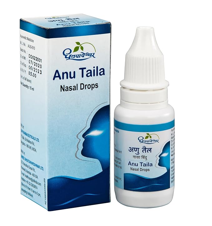 Dhootapapeshwar Anu Tail | Ayurvedic Nasal Congestion Relief, Reduces Throat Pain & Cough | Fights Cold & Mucus Formation | Pack Of 15ml X 2, 30ml