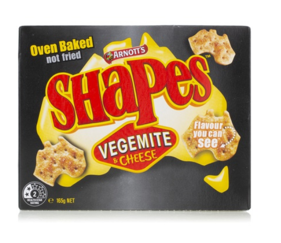 Arnott\'s baked vegemite and cheese shapes 165g