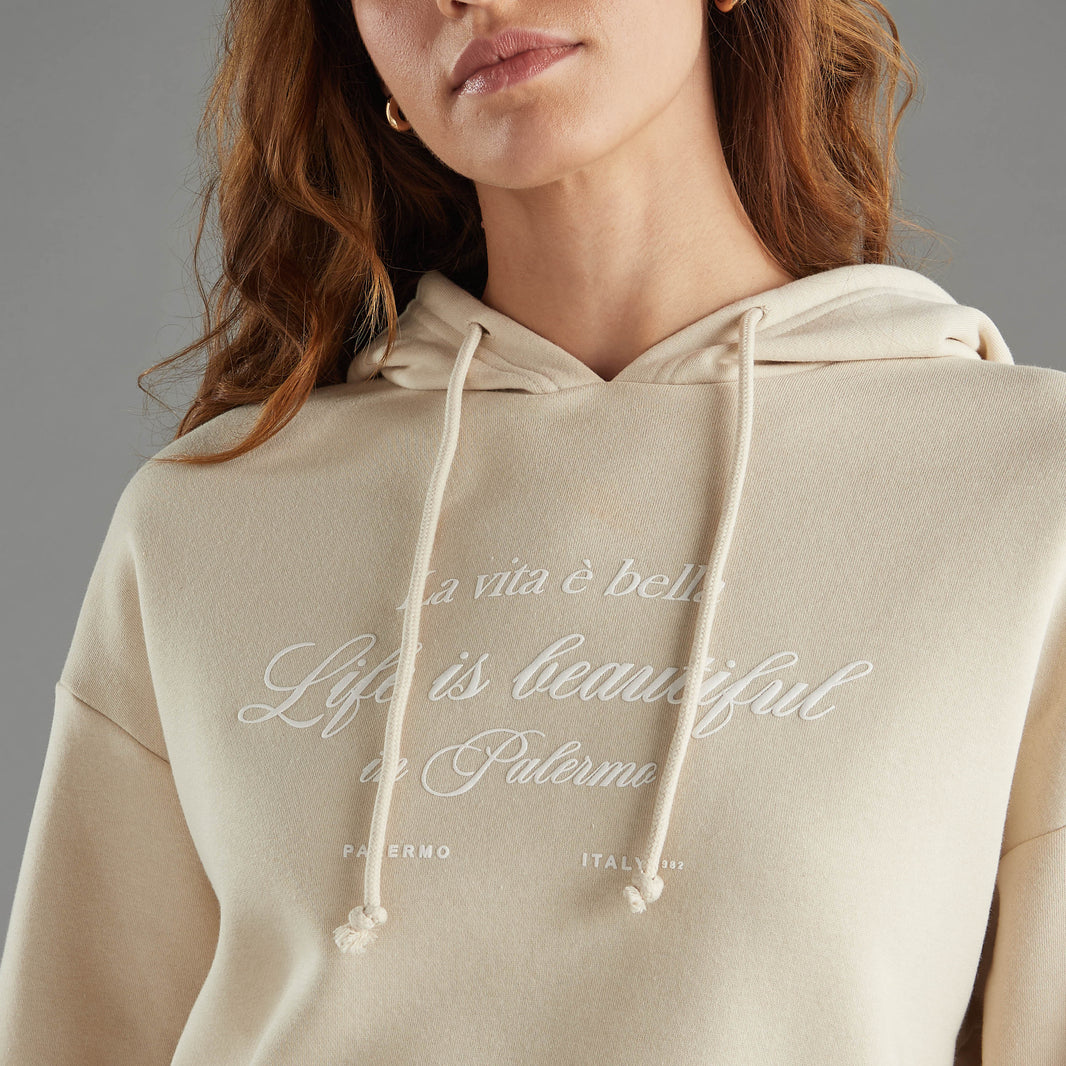 Slogan Print Hooded Sweatshirt with Long Sleeves