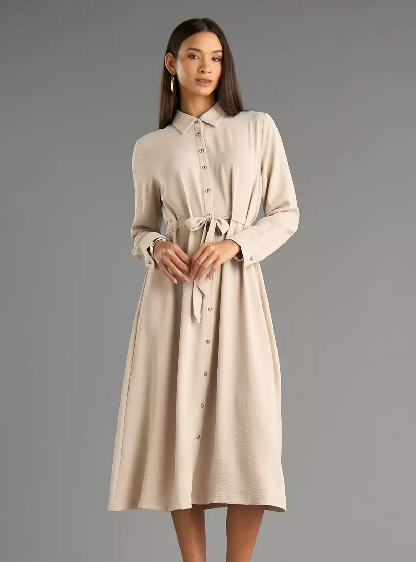 Plain Shirt Dress with Tie-Up