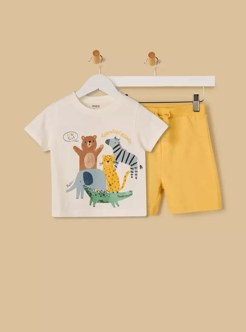 Animal Print Cotton T-shirt and Shorts Set